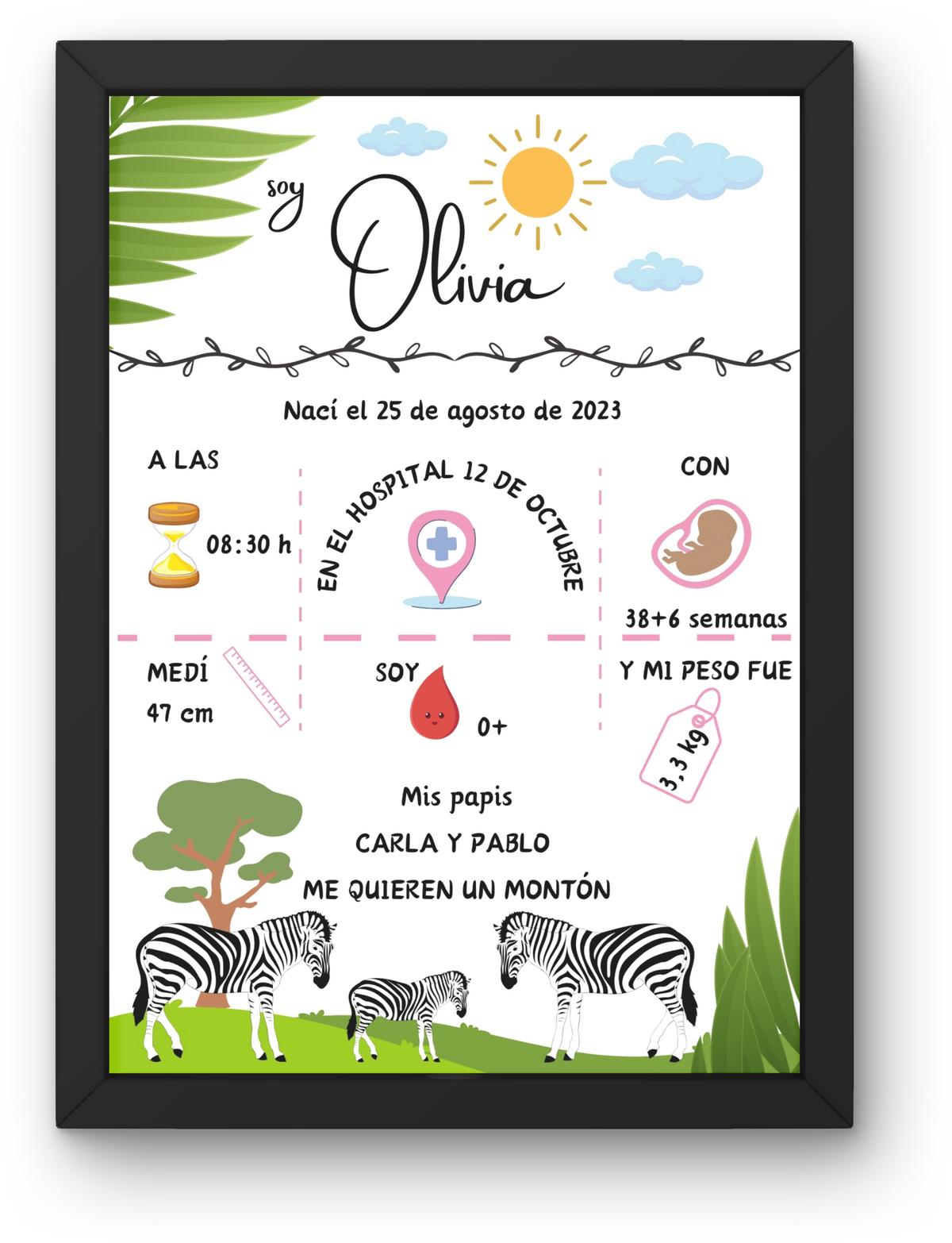 Natalicio Infantil Personalizable "Cebra"