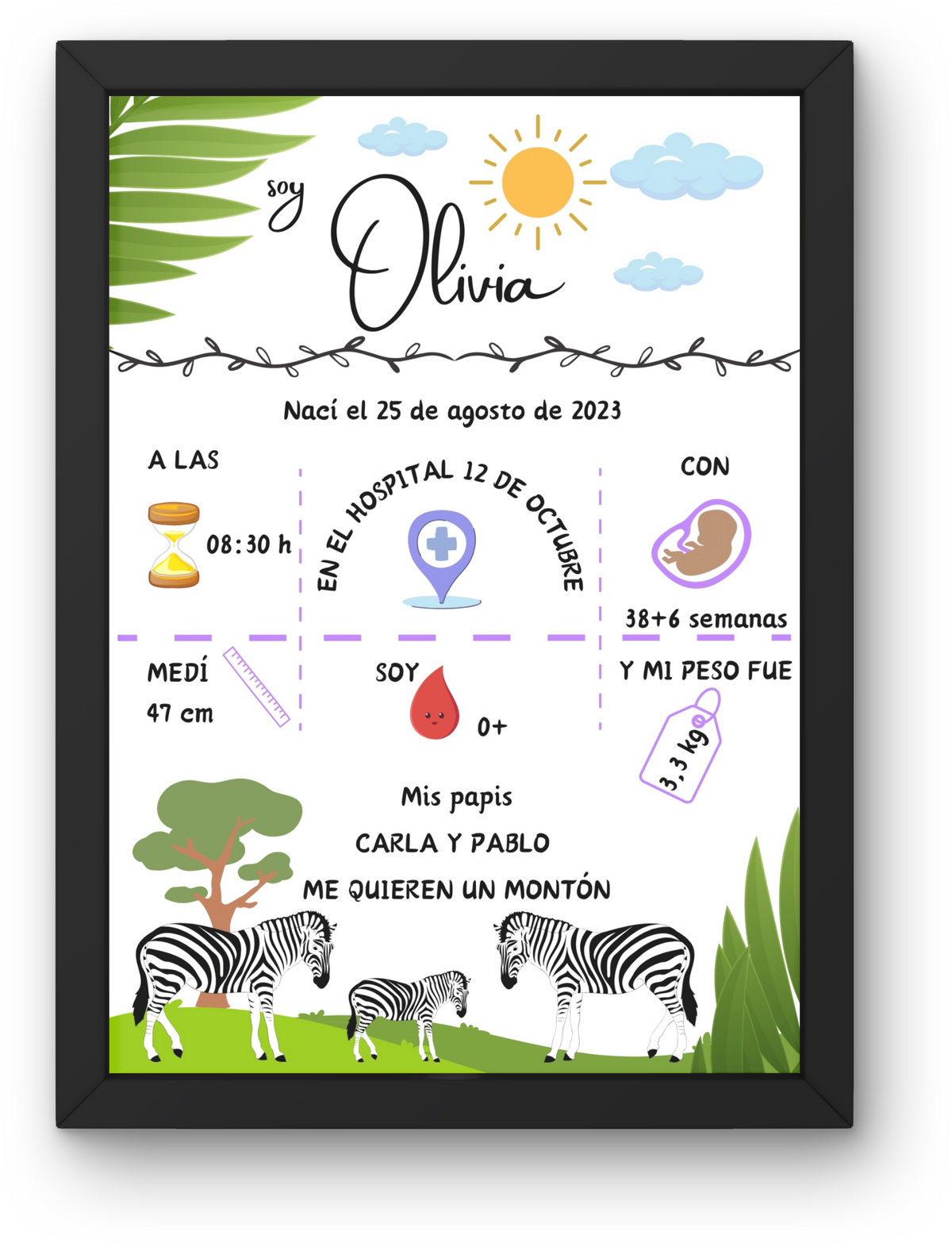 Natalicio Infantil Personalizable "Cebra"